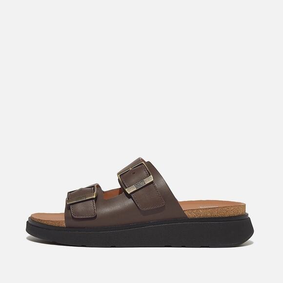 FitFlop NEW GEN-FF Men’s 12 Buckle Two-Bar Brown Leather Slides Sandals main image 10